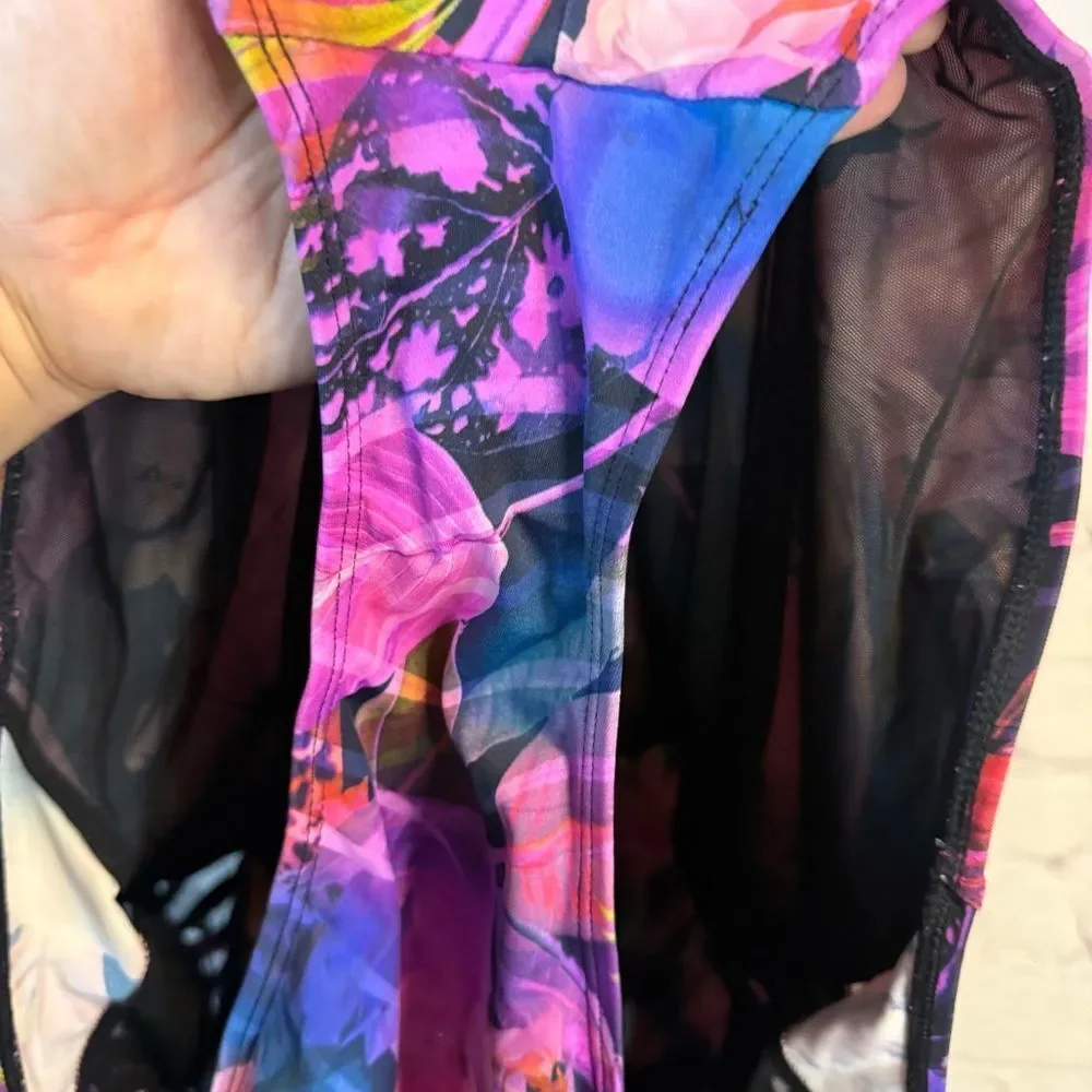 Women’s Floral Ruched One-Piece Swimsuit - Purple Mix - Picture 6 of 9